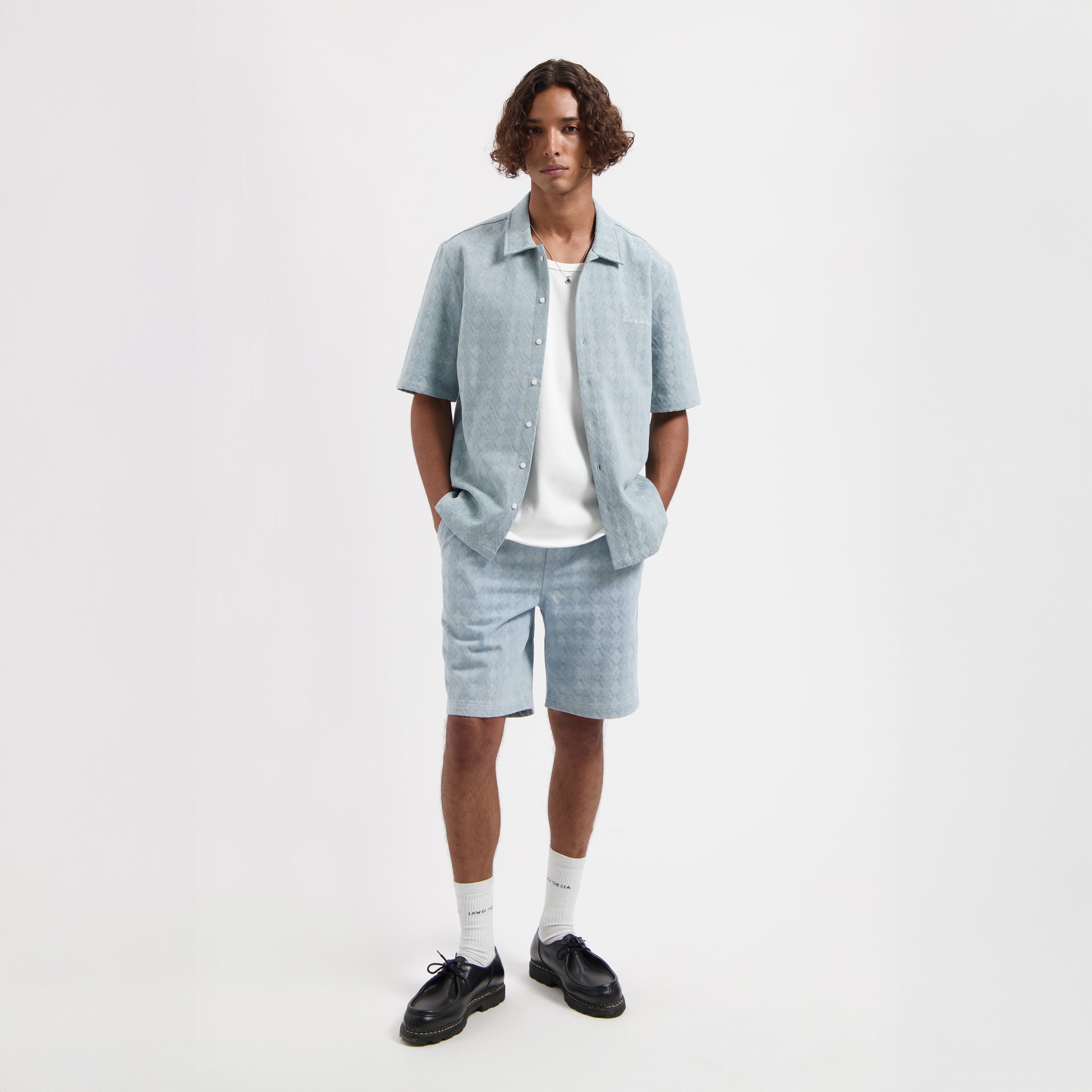 LAZORN BLEACHED DENIM JACQUARD SHORT