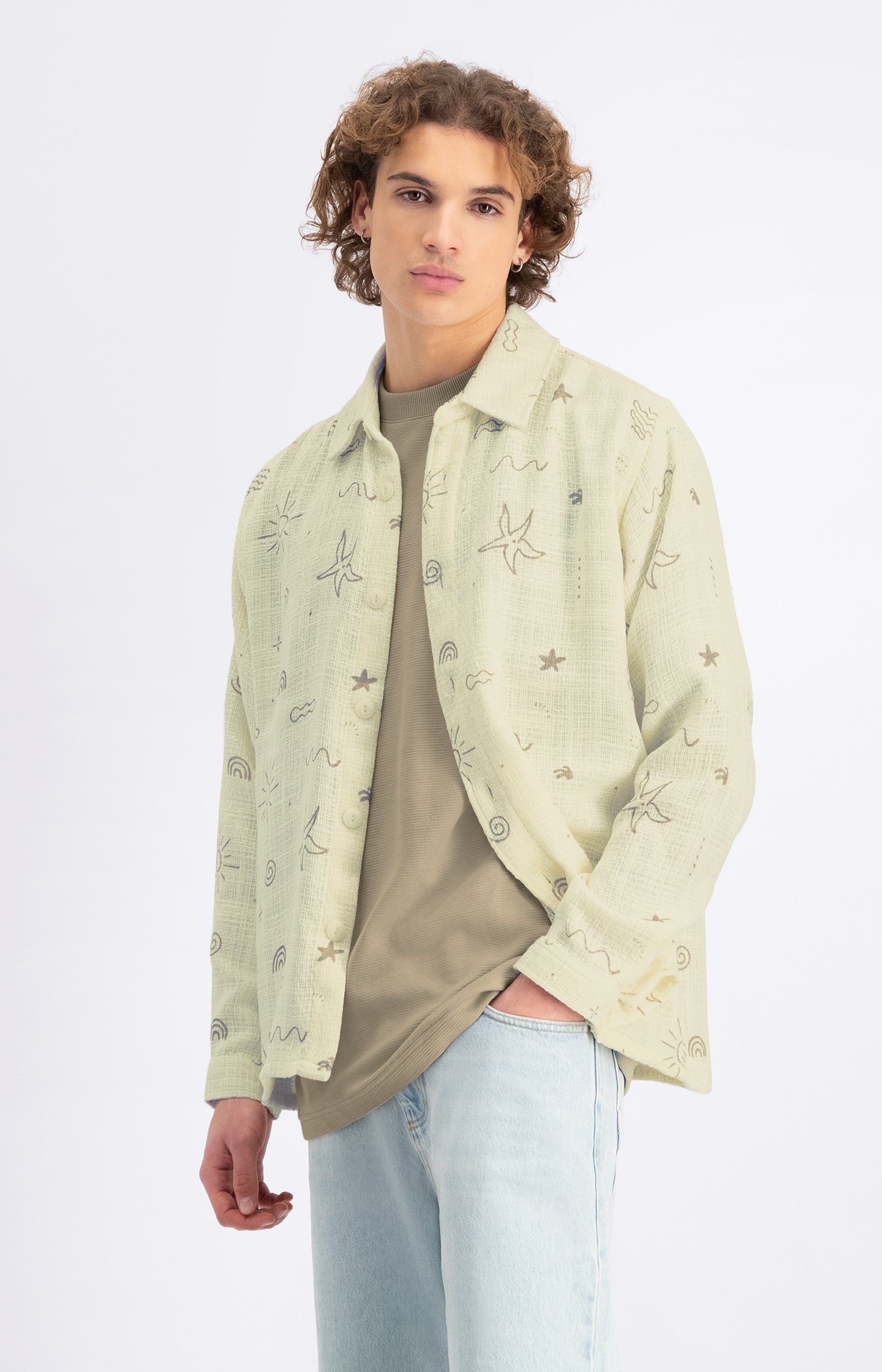 CORAL ALLOVER PRINTED SHIRT